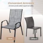TLSUNNY Patio Chairs, Stackable Textilene Outdoor Dining Furniture for All Weather, with 17.7″ Wide Seat & Metal Frame, for Garden, Backyard, Deck, Restaurant, Poolside (6, Grey, 26.4″)