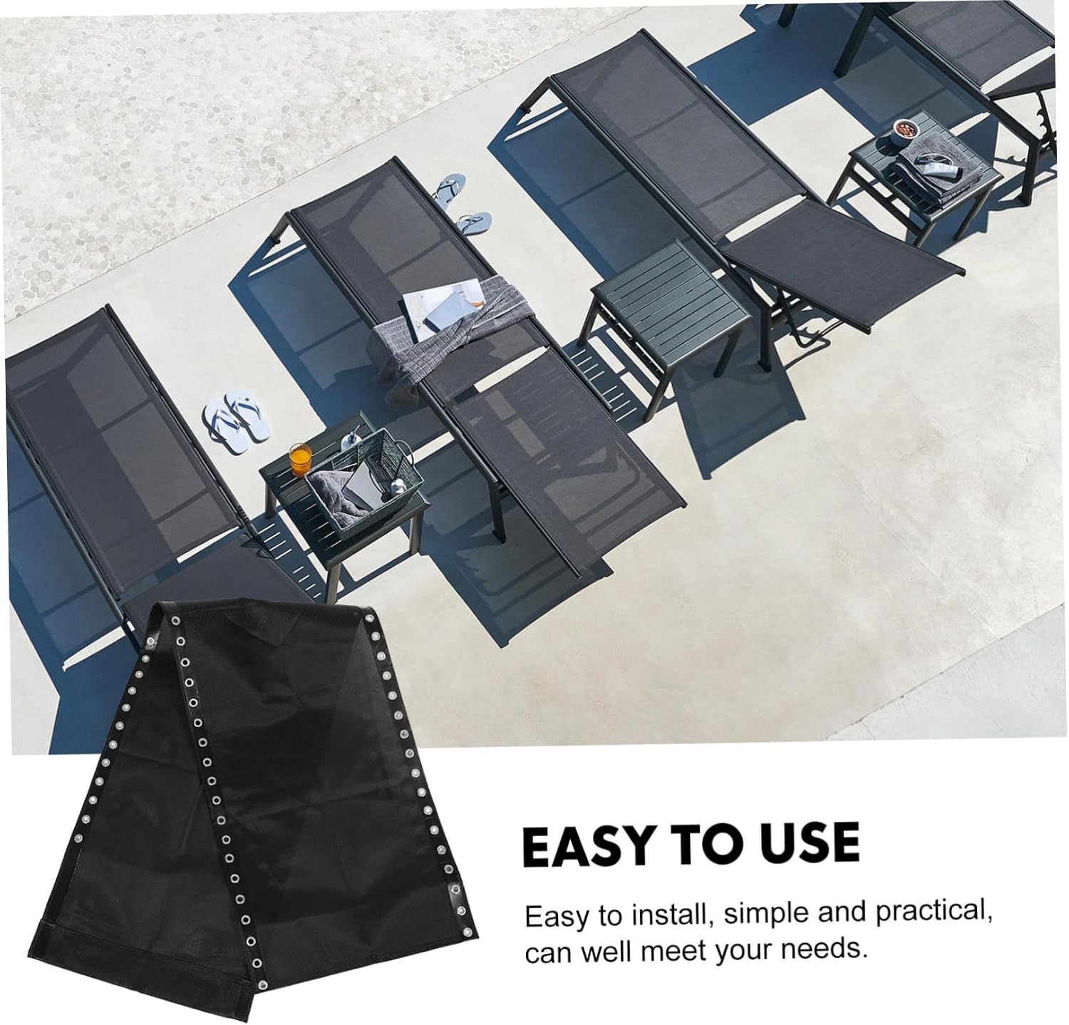 Levemolo Patio Chair Sling Replacement Fabric Lightweight Lounge Chair Webbing Repair Kit for Outdoor Use Elegant Black Mesh Material for Beach and Camping
