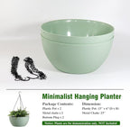 WOUSIWER 13 inch 2 Pack Large Hanging Planters for Indoor Outdoor Plants with Drainage Holes and Chain, Round Hanging Flower Pots for Garden Home Porch Decor, Green
