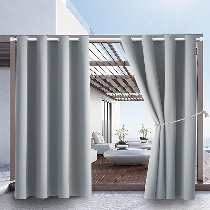 DIVA EN CAMINO DEC Outdoor Patio Curtain Waterproof Darkening Thermal Insulated Indoor Curtains for Bedroom, Porch, Living Room, Pergola, Cabana, W52 x L95, Light Gray, Set of 2 Panels