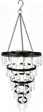 SUNNYPARK Hanging Solar Chandelier Light Outdoor Waterproof | Handcrafted with Teardrop Prisms, Solar Powered, Decorative Hanging Light for Patio, Porch, Gazebo Garden & Holiday