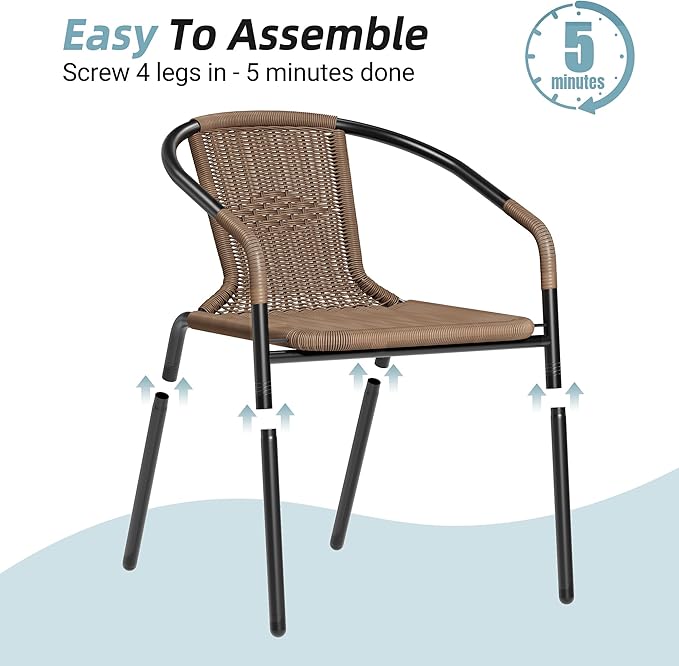 Amopatio Outdoor Dining Chairs Set of 6, Rattan Wicker Patio Chairs, Stackable Indoor-Outdoor Chairs, Bistro, Deck, Yard, Porch, 6 Pack, Brown