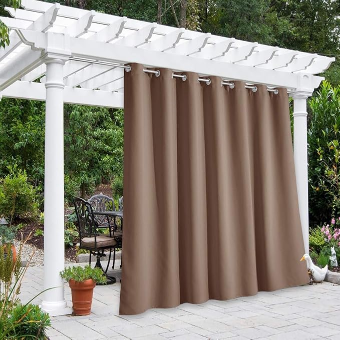 NICETOWN Sliding Door Curtain for Patio, Thermal Insulated Rustproof Grommet Blackout Cabana Curtain & Drape Privacy Safe for Party, Terrace, Outdoor Living Divider, Tan, 1 PC, W100 by L95-Inch