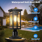 14'' Outdoor Solar Post Light, Dusk to Dawn Solar Lamp Post, Black, 1 Pack | Lamp Posts Light Fixture, Waterproof Outdoor Pole Lights for Yard Garage Porch Patio (Included Mounting Base)