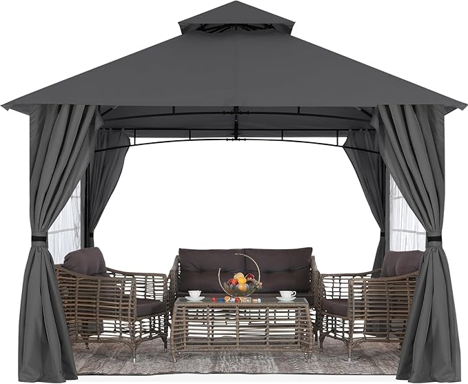 MASTERCANOPY Patio Gazebo Steel Frame Outdoor Gazebo with Windows Curtains (11x11,Dark Gray)