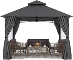 MASTERCANOPY Patio Gazebo Steel Frame Outdoor Gazebo with Windows Curtains (11x11,Dark Gray)