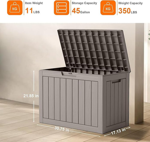 45 Gallon Outdoor Storage Box, Weather Resistant & Waterproof Resin Deck Box with UV Protection, Rattan Black Patio Storage Cabinet for Garden, Patio, Porch, Poolside(Gray)