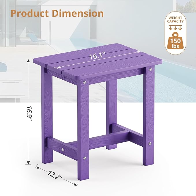 LUE BONA Outdoor Side Table, HDPS Small Outdoor Adirondack Side Tables, Outside End Table for Patio, Porch, Deck, Pool, Weather Resistant/Easy Maintenance,Purple