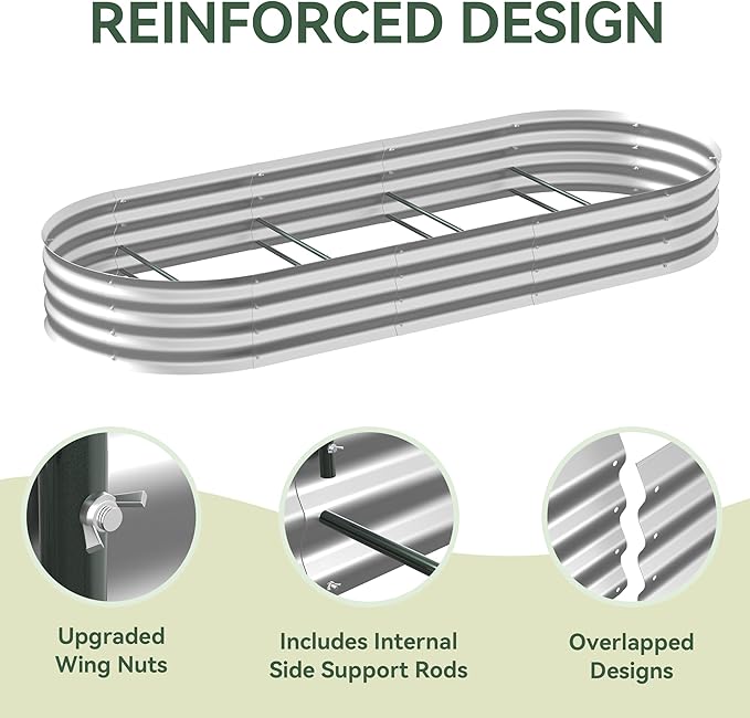 Raised Garden Bed with Self-Watering System, 8x3x1 ft Elevated Planter Boxes Outdoor with Mesh Cover, Oval Galvanized Raised Beds for Gardening,Vegetables,Flowers, Backyard, Patio