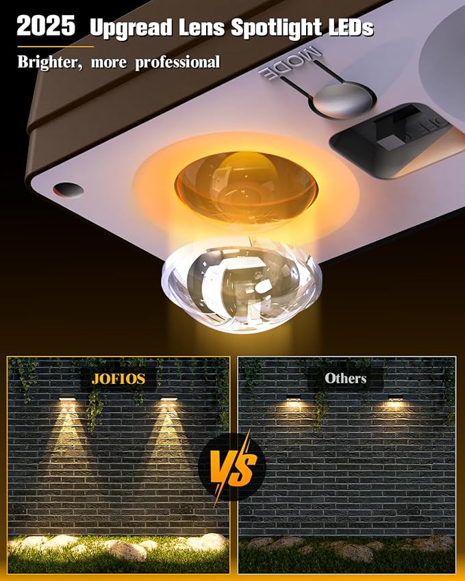 Solar Fence Lights 12 Pack Brown, 50 Lumens Outdoor Fence Lights Solar Powered with 12 Modes RGB Color Glow LED Deck Lighting Outdoor Waterproof IP65, Backyard, Deck, Porch, Railing, Pool, Wall