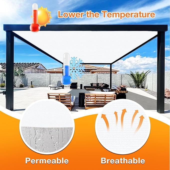 Artpuch Outdoor Pergola Shade Cover 15' X 24' Sun Shade Cloth with Grommets, 90% UV Protection Canopy Patio Privacy Screen (Customized Available) GN107, White
