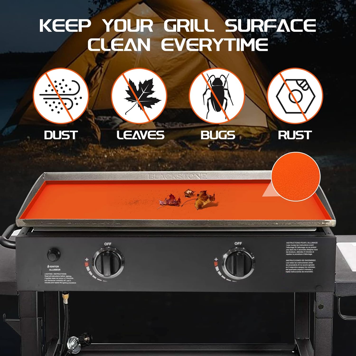 Silicone Griddle Mat Cover for Blackstone 22 Inch Griddle, Heavy Duty Food Grade Silicone Griddle Cover, Griddle Accessories for Blackstone Grill, All Season Protective Cover (Orange, 22 Inch)
