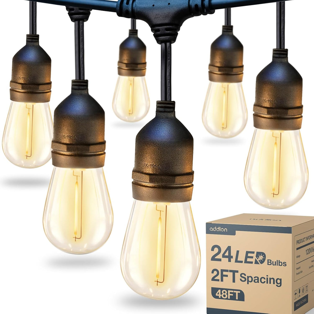 addlon led outdoor string lights 48ft with 25, main product view