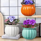 BUYMAX African Violet Pots, Halloween Pumpkin Plant Pots Ceramic Easy Self Watering Plant Pot for Busy Plant Lovers, Automatically Absorb Appropriate Amount of Water, Flower Pot Indoor