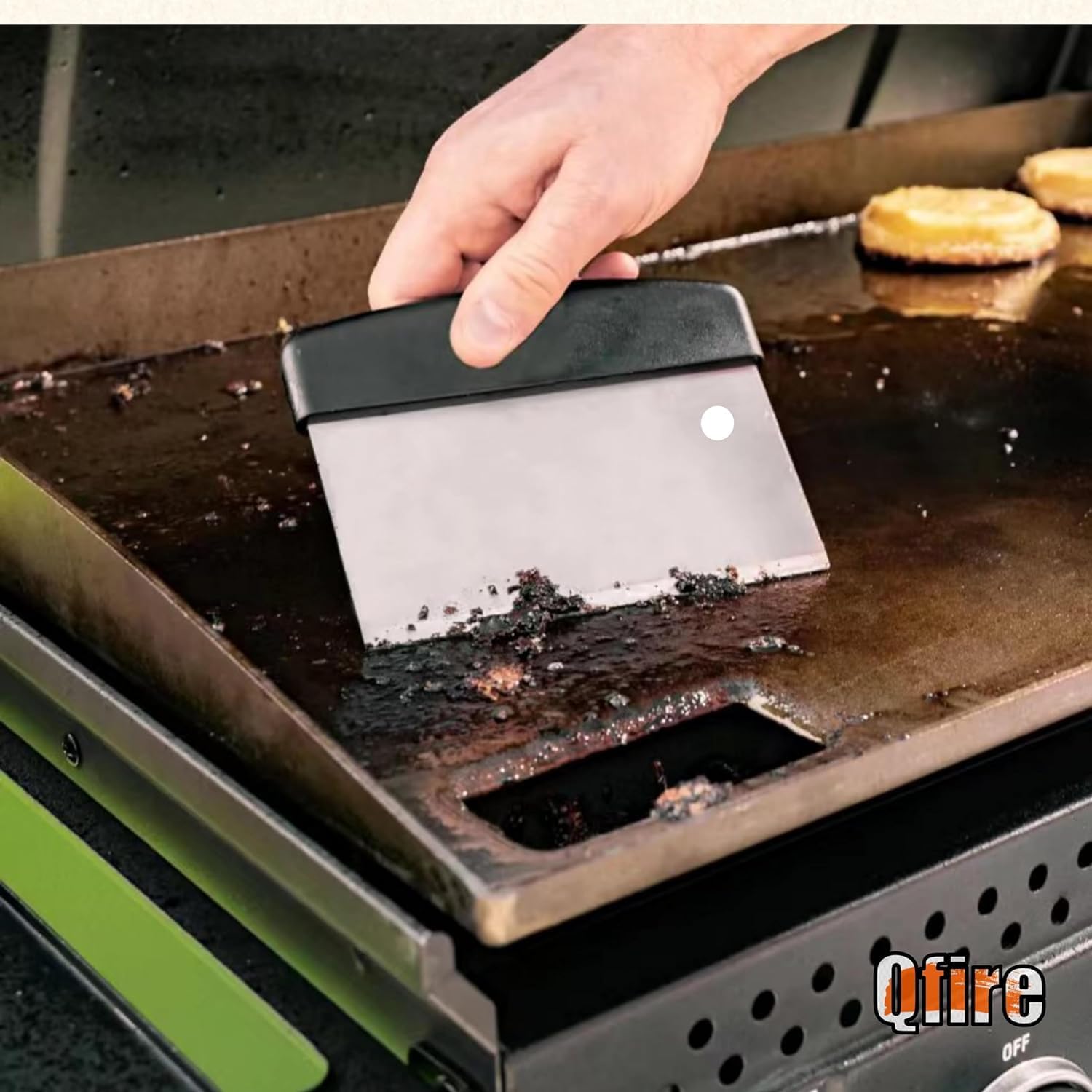 2-in-1 Blackstone Griddle Scraper & Chopper - Heavy Duty Stainless Steel Blade, 6" Wide Flat Edge for Cleaning & Cooking, Heat Resistant & Dishwasher Safe, Compatible with any Flat Top Griddle