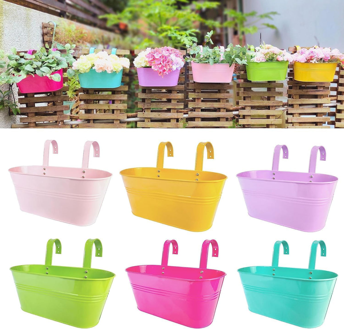 lalagreen colorful rail planter (17 in, 6 pack), main product view