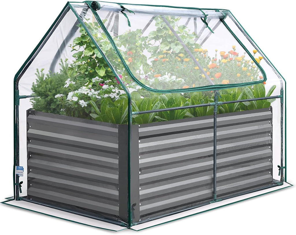 quictent 4x3x2ft galvanized raised garden bed with cover, main product view