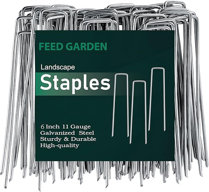 FEED GARDEN 6 Inch 50 Pack Hot-dip Galvanized Landscape Staples Plant Cover Spikes 11 Gauge Tent Stakes Garden Stakes Landscaping Fabric SOD Pins Yard Pins for Decoration Weed Barrier Fabric
