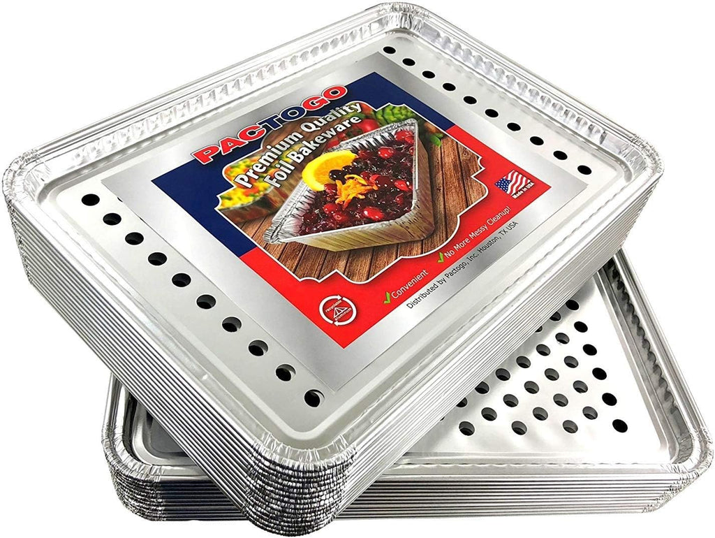 Pactogo 16" x 11" Aluminum Foil BBQ Gourmet Grill Topper Pan (Pack of 12)