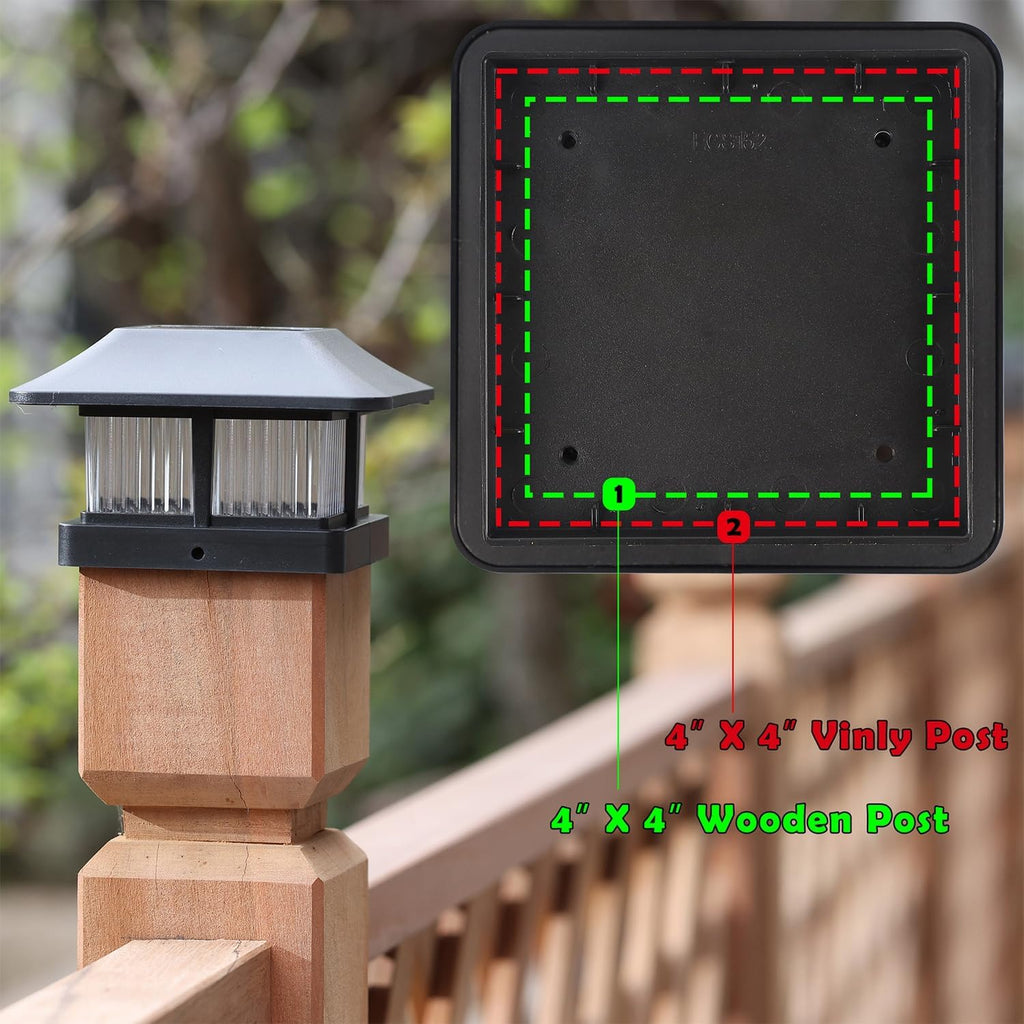 Dynaming 4x4 Solar Post Cap Lights Outdoor with 2 Color Modes, Fence Post Solar Lights Black Shell Brightness SMD LED Lantern Lamps Waterproof for Garden Deck Patio, Fit Wooden/Vinyl Posts, 2 Pack