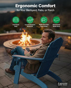 YEFU Oversized Adirondack Chair Set of 4 with Cup-Holder- Navy Blue | Heavy Duty Poly Lumber Outdoor Fire Pit Chair, Weather Resistant, Plastic Chair for Patio, Lawn, Deck, Weight Capacity 450lbs