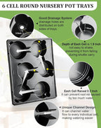 6 Inch Plastic Plant Pots 30 Pack and 6 Cell Nursery Pots Trays 5 Pack, Sturdy Seeds Starting Germination Shuttle Carrying Trays, Black Nursery Planting Propagation 5 Sets