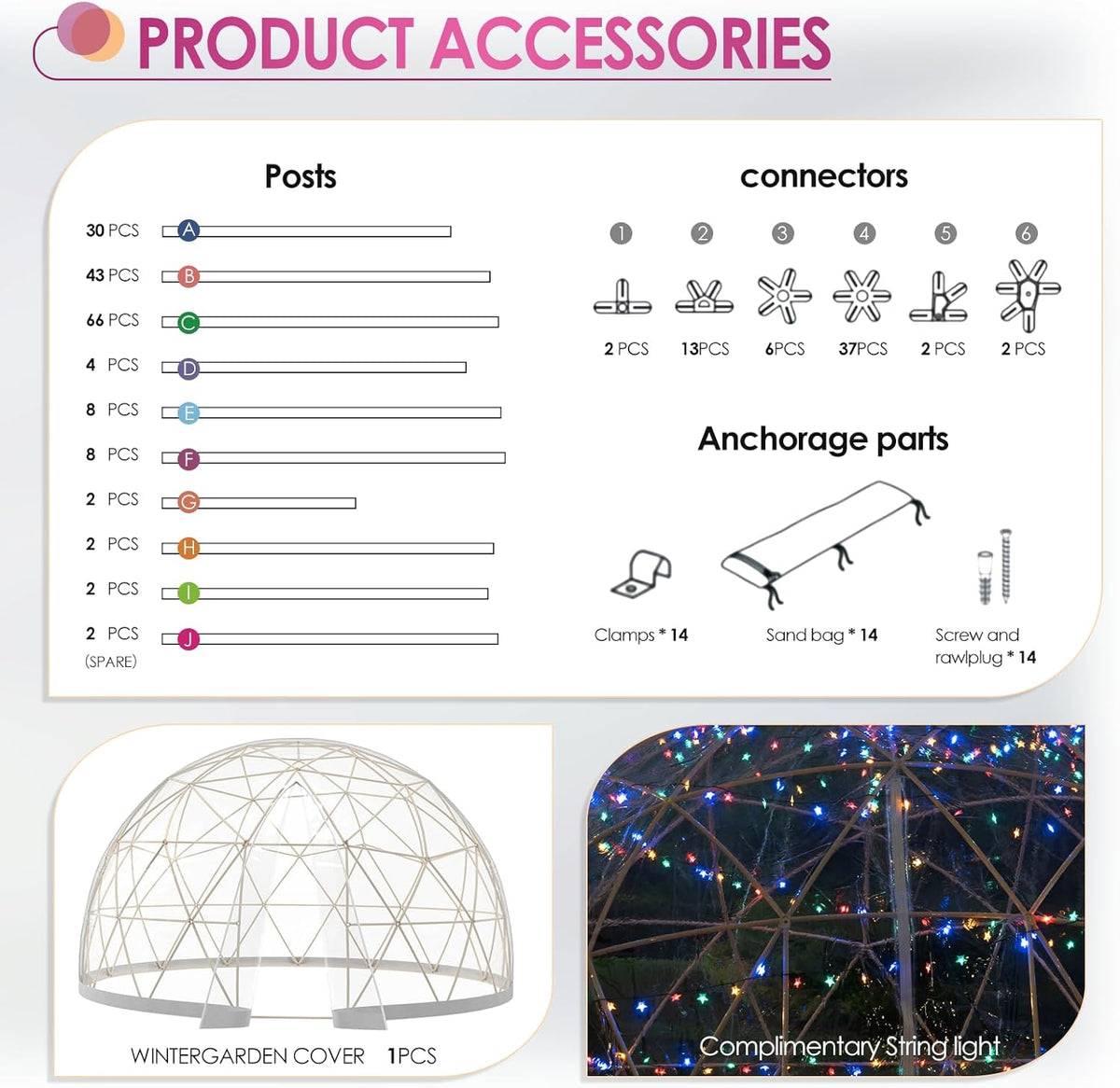 upgraded 12ft garden dome tent, outdoor clear bubble, package contents