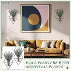 Jexine 8 Pcs Hanging Planters with Artificial Eucalyptus Metal Hanging Vase Indoor Plants Holder Modern Geometric Boho Bathroom Wall Decor for Living Room Home Office, Bronze