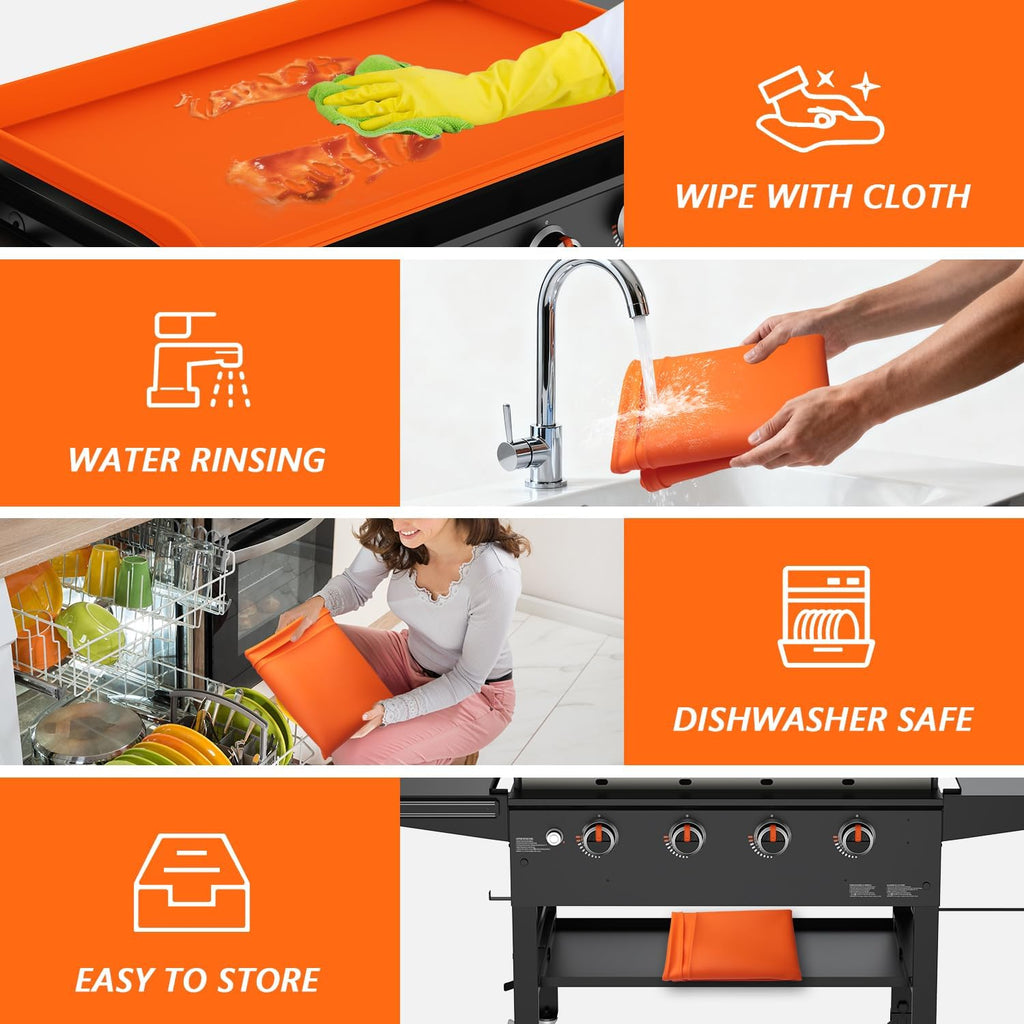 36" Silicone Griddle Cover - Full Protection Grill Topper Mat | Food-grade, Oil and Waterproof, All Year Round, 450°F Heat Resistant, Easy to Clean, Outdoor Griddle Accessories