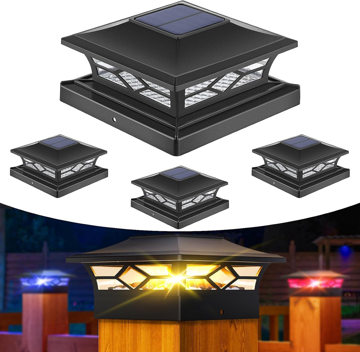 aponuo 4 pack solar post cap lights color, main product view
