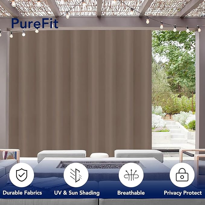 PureFit Outdoor Curtains for Patio Waterproof Weatherproof, UV Resistant Outside Curtains for Gazebo, Front Porch, Pergola, Sun Blocking Privacy Curtain, 120W x 108L inch, 1 Panel, Camel