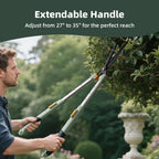 PrunePro® Extendable Hedge Shears Lightweight Ultra Sharp Blade for Bushes | Not Top-Heavy Arthritis Friendly 27"-35" Adjustable Reach for Tall Hedges 10" Stainless Steel Teflon Blades for Clean Cuts