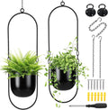 fumete 2 set black hanging planters with chains, main product view