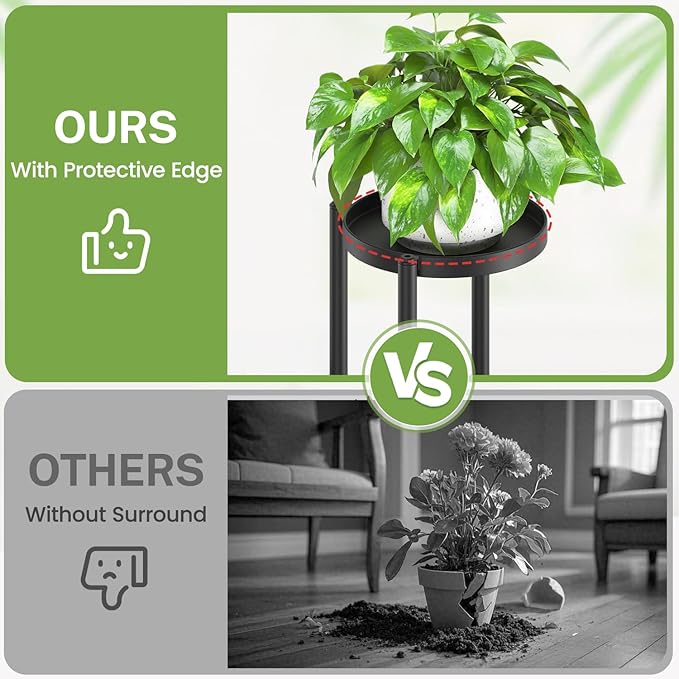 iDavosic.ly 4 Tier Plant Stand Indoor Outdoor, Tiered Corner Multiple Flower Pot Holder Shelf, Metal 30 Inch Tall Display Rack for Patio Porch Living Room Garden Balcony, Modern Black & Rustic Brown