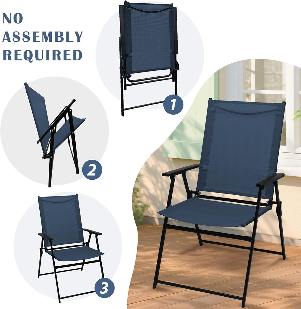YLGJ&TIDY Folding Patio Chairs Set of 2 Stackable Outdoor Chairs with Armrests Backrest Portable Folding Chair for Patio Garden Camping Fishing Yard Lawn,No Assembly (Blue, 2 Pcs)