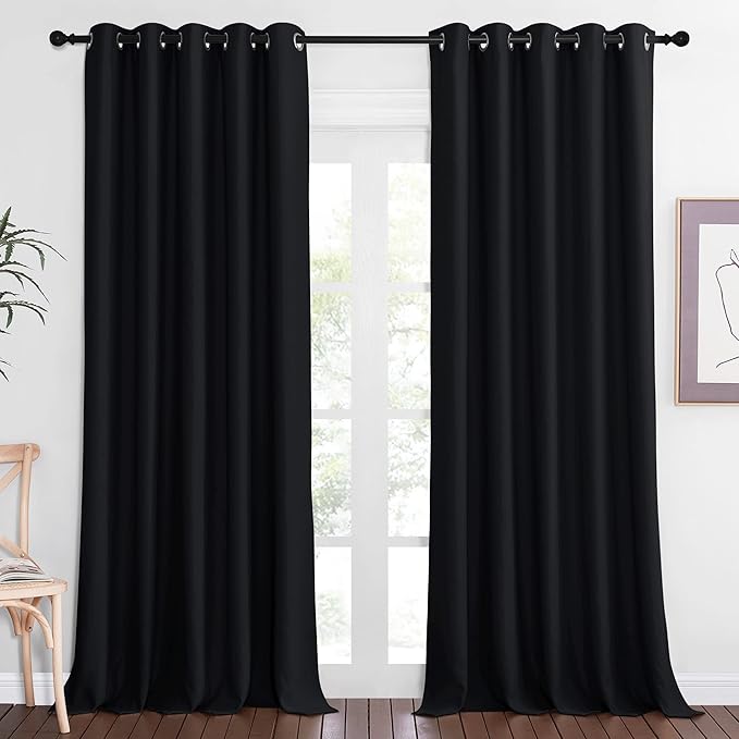 NICETOWN Black Out Living Room Curtain 118 inches Long, Grommet Thermal Insulated Room Darkening Window Treatment for Bedroom/French Door, Black, W66 x L118, 1 Panel