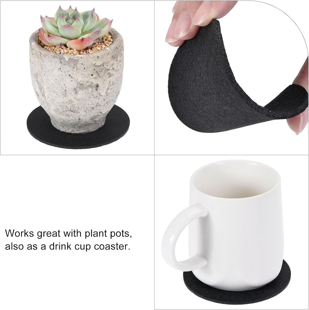 MECCANIXITY Plant Coasters 10 Inch Reversible Absorbent Waterproof Round Felt Pad Mat, Black 3 In1 Set (Pack of 2)