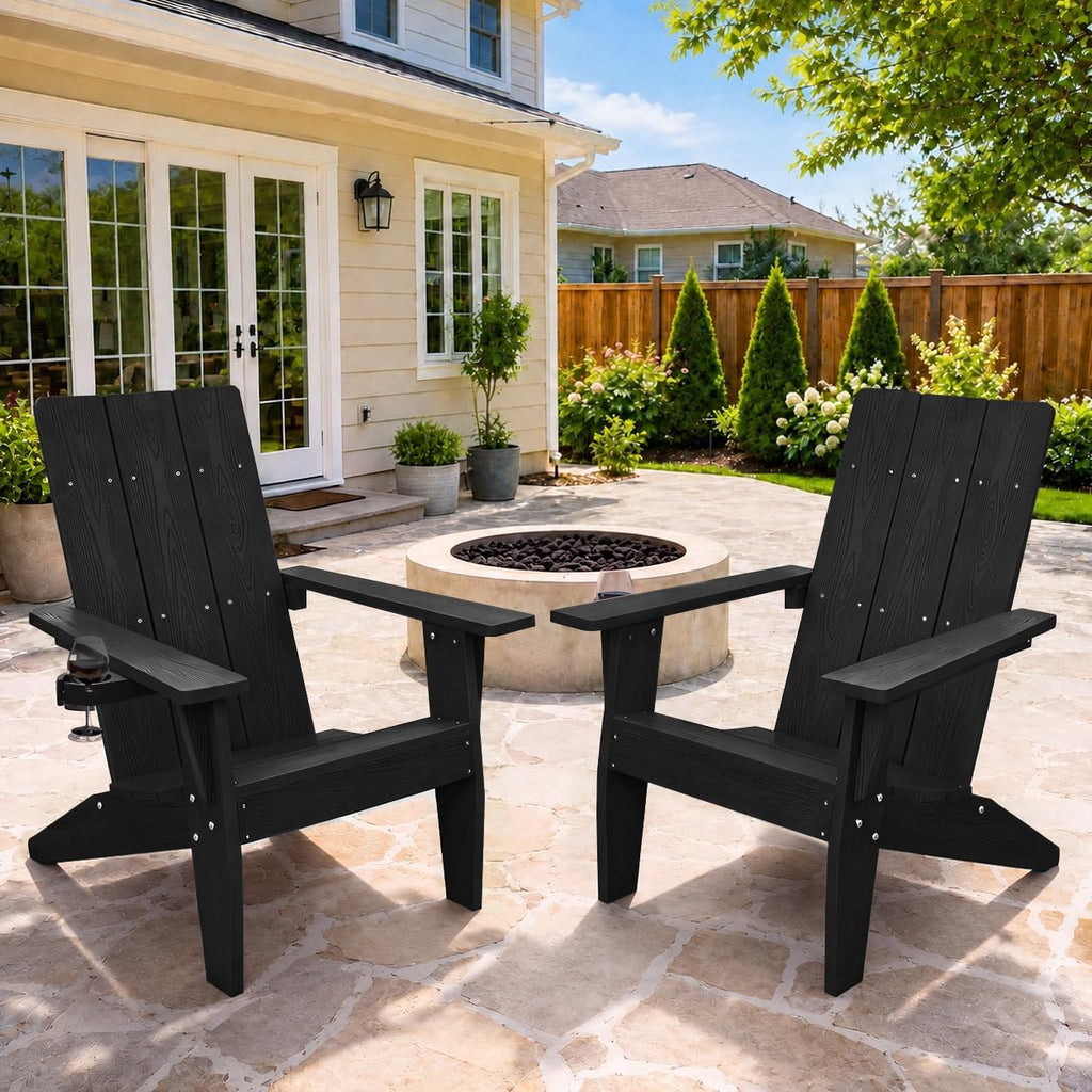 MXIMU Adirondack Chairs Set of 2, 450lb Capacity & 33in Tall Backrest | Oversized Modern Adirondack Chairs, Comfortable All-Weather Fire Pit Chair, Easy Assembly True Wood Grain Lawn Outdoor Chair