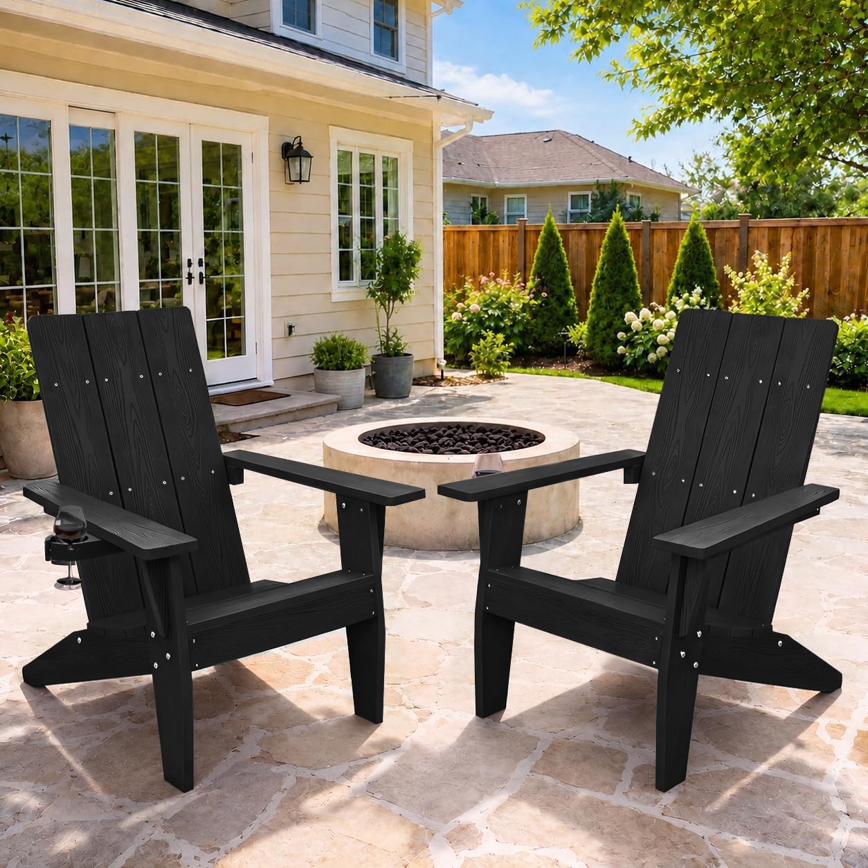 MXIMU Adirondack Chairs Set of 2, 450lb Capacity & 33in Tall Backrest | Oversized Modern Adirondack Chairs, Comfortable All-Weather Fire Pit Chair, Easy Assembly True Wood Grain Lawn Outdoor Chair