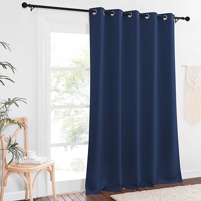 NICETOWN Blackout Navy Blue Bedroom Curtain 118 inches Long, Grommet Thermal Insulated Room Divider Drape Solid Window Treatment for Sliding Door/Living Room, W66 x L118, 1 Panel