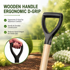 shovel for digging,round shovel, garden tool with d-handle, side view
