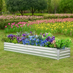 2 Pack 8x2x1FT Galvanized Raised Garden Bed Kit, Outdoor Metal Planter Box for Vegetables, Bottomless Rectangular Gardening Bed with Support Rods, Tool-Free Assembly, Silver