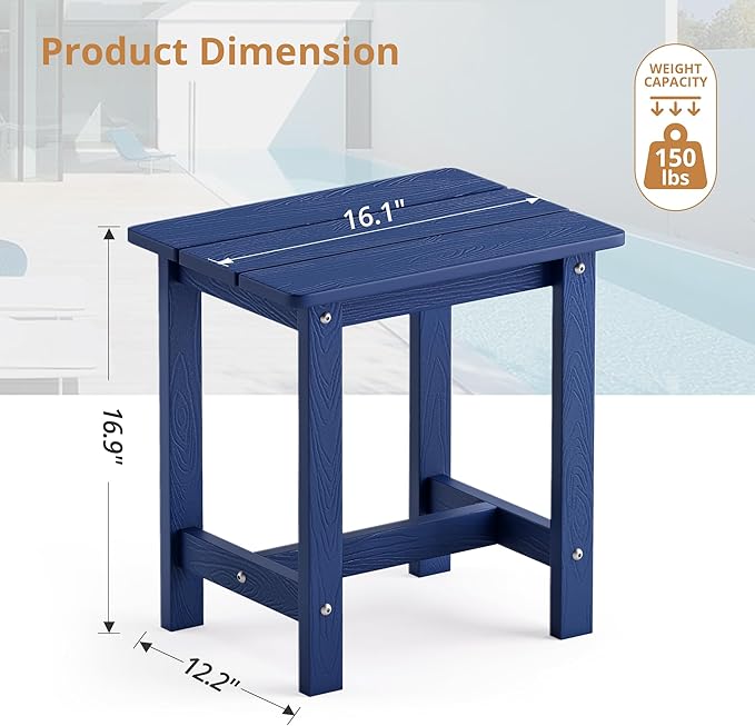 LUE BONA Outdoor Side Table, HDPS Small Outdoor Table, Adirondack Side Table, Outside End Table for Patio, Porch, Deck, Pool, Weather Resistant/Easy Maintenance/Indoor or Outside Use, Navy