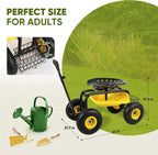 sekey garden cart rolling workseat, heavy duty garden, front angle view