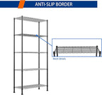 REGILLER 5-Wire Shelving Metal Storage Rack Adjustable Shelves,Standing Storage Shelf Units for Laundry Bathroom Kitchen Pantry Closet(Black,14.1" D x 30" W x 79" H)