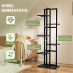 6 Tier Bamboo Plant Stand Indoor, Wood Tall Flower Holder Corner Tiered Plant Shelf for Multiple Plants (Black)