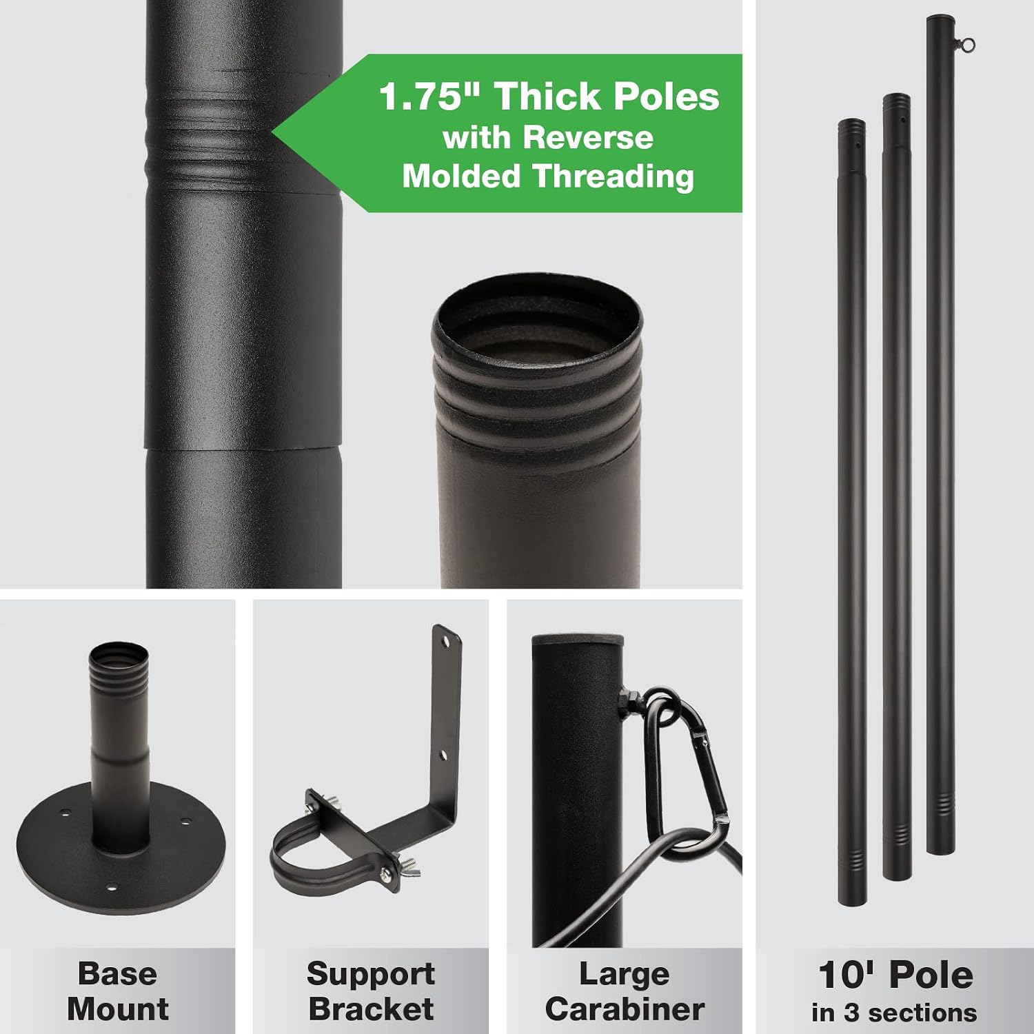 EXCELLO GLOBAL PRODUCTS Premium String Light Poles - 2 Pack - Extends to 10 Feet – Deck Mount (Wood/Concrete)