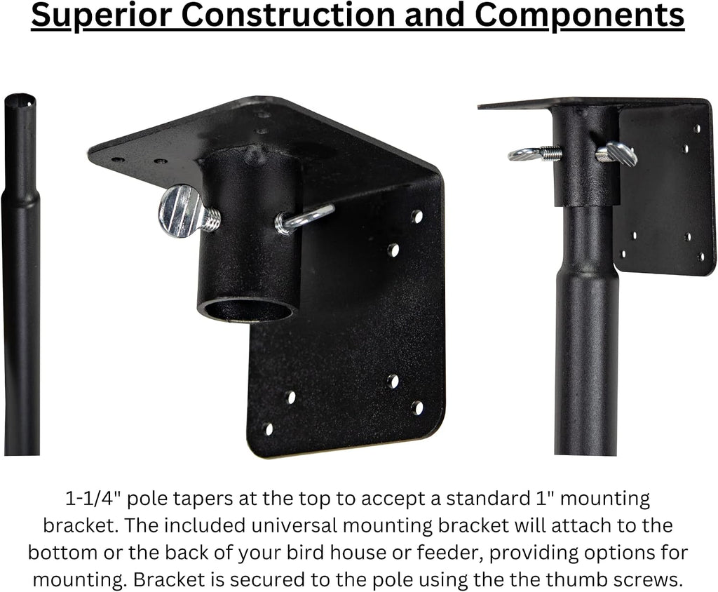 Universal Mounting Pole Kit - Heavy Duty Bird House or Bird Feeder Pole for Outdoors, Galvanized Steel, Threaded Joints, 30 lb Capacity, Auger Base