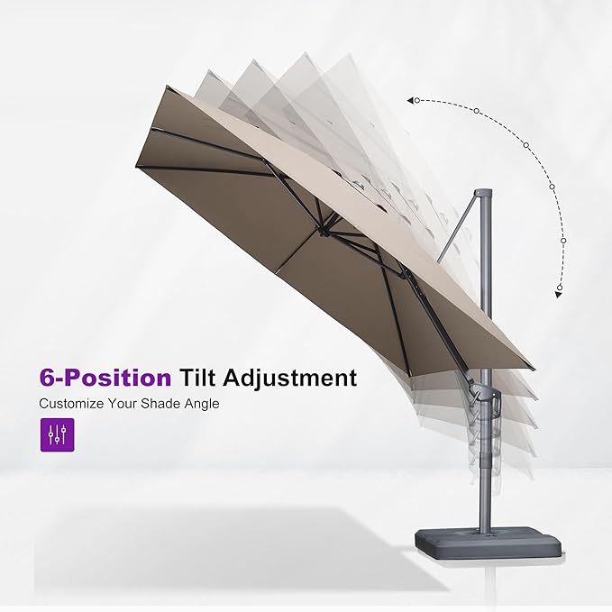 PURPLE LEAF 10 FT Outdoor Umbrella with Base Patio Cantilever Aluminum Umbrella with 3 Years Fade Resistance Recycled Fabric Offset Square with 360-degree Rotation for Deck Pool Garden, Sand Dune
