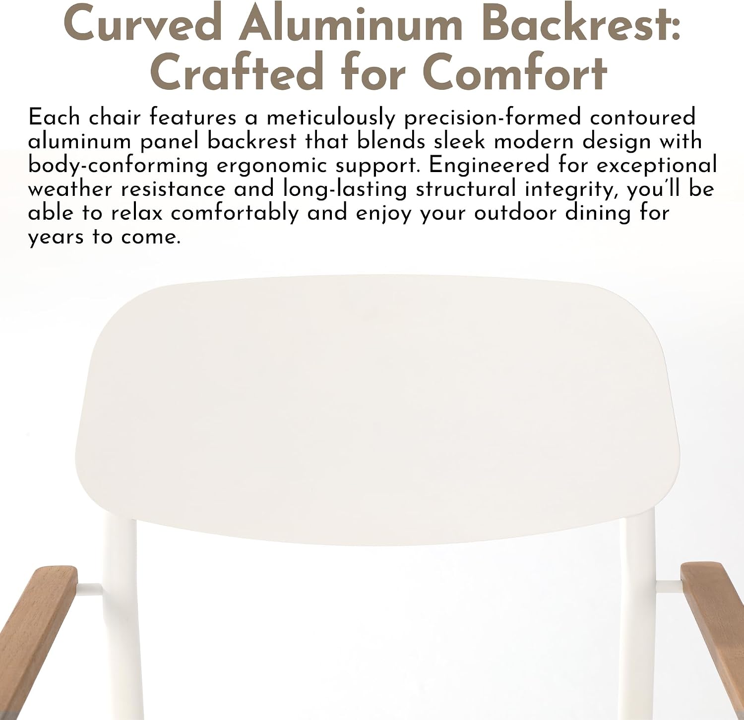 Modern Shade Luxury Outdoor Dining Chairs Set of 2, Fade Resistant, All-Aluminum Outdoor Chairs with FSC Teak Wood Armrests, Weather-Resistant Patio Chair with Quick Dry Cushion, White